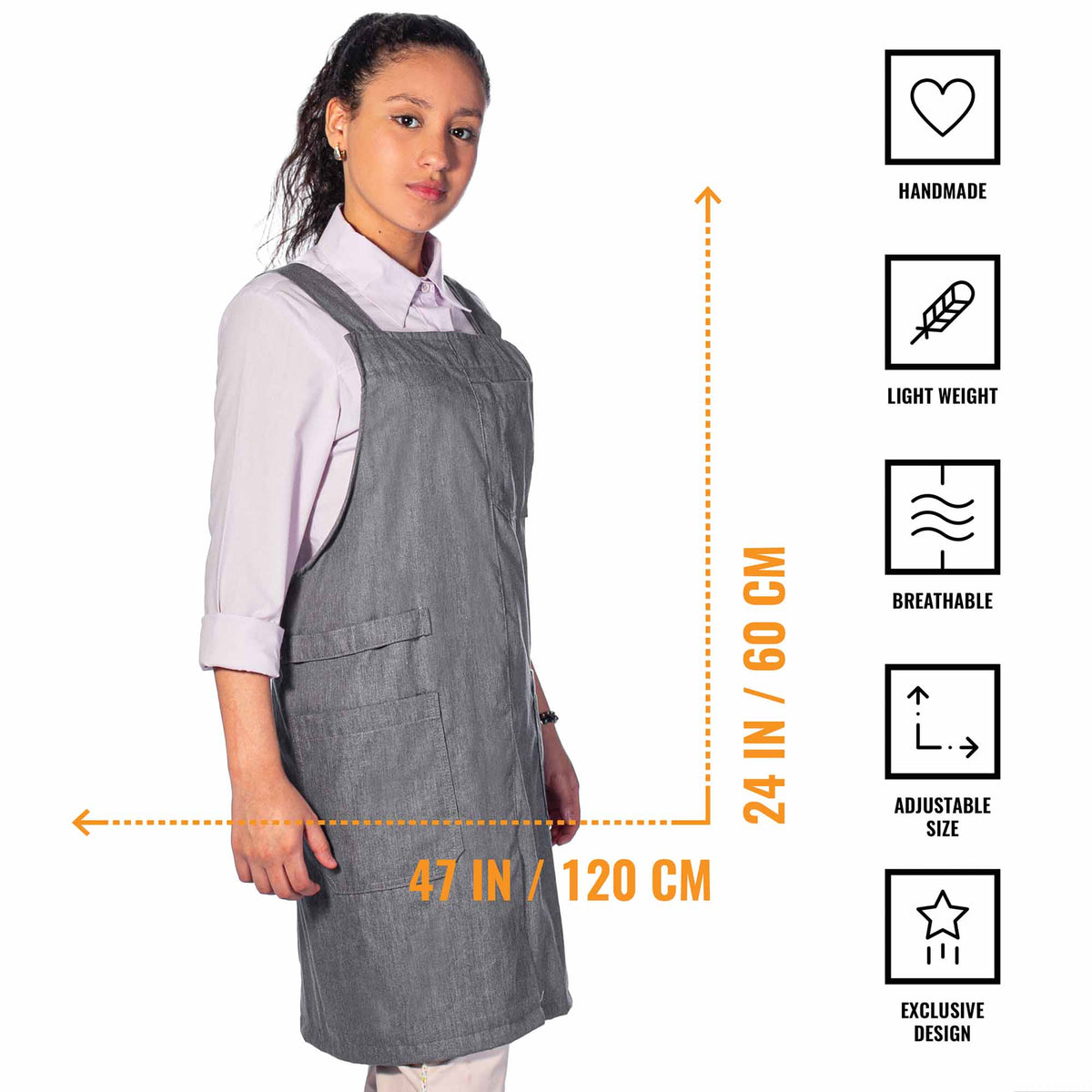 Cross Back Apron - Pinafore Apron, 3 Pockets, Loop - Baking Cooking, Gardening, School - Under NY Sky