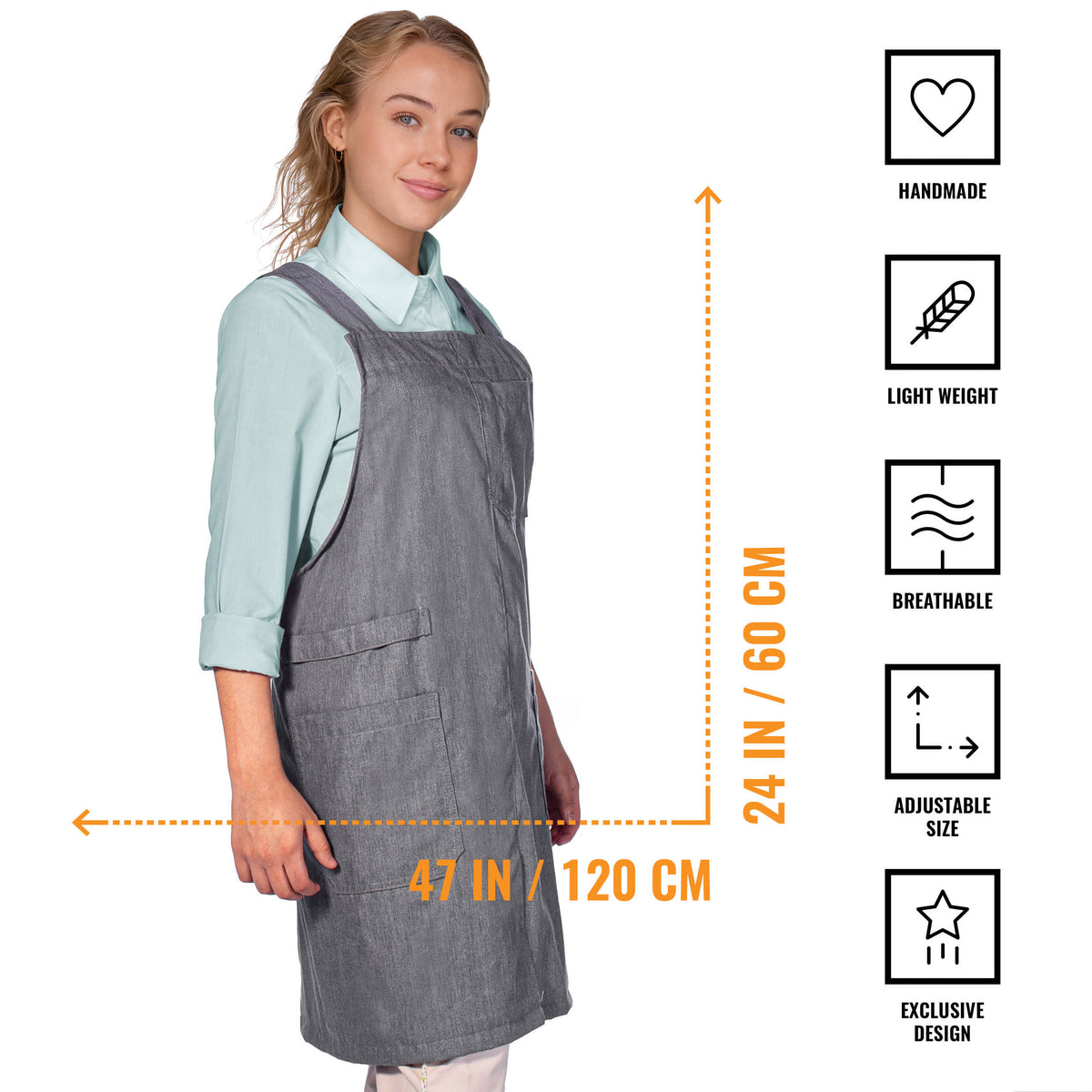 Avental Estilo Japonês - Alças Cruzadas, 3 bolsos, Sem Laços - Cozinha, Jardim, Escola, Arte -  Under NY Sky