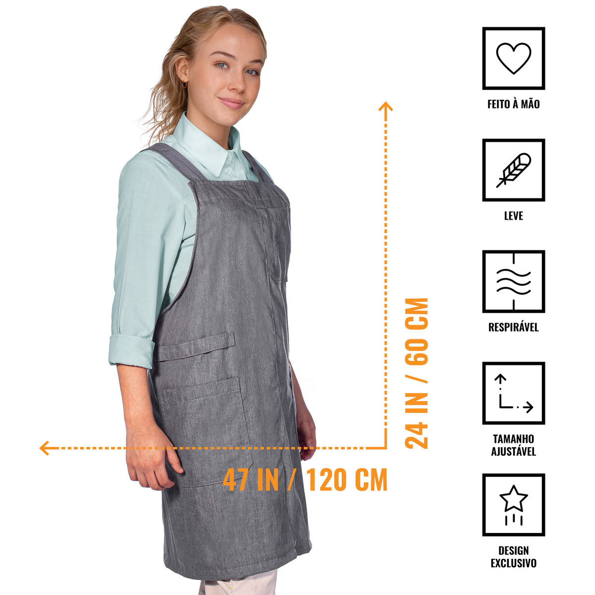 Avental Estilo Japonês - Alças Cruzadas, 3 bolsos, Sem Laços - Cozinha, Jardim, Escola, Arte -  Under NY Sky