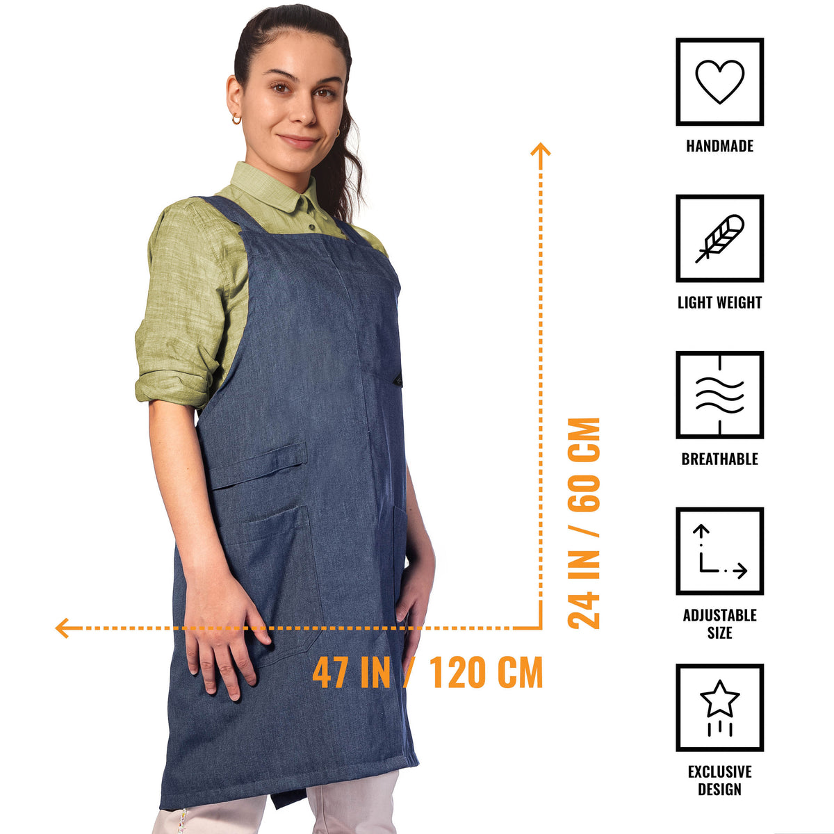 Avental Estilo Japonês - Alças Cruzadas, 3 bolsos, Sem Laços - Cozinha, Jardim, Escola, Arte -  Under NY Sky