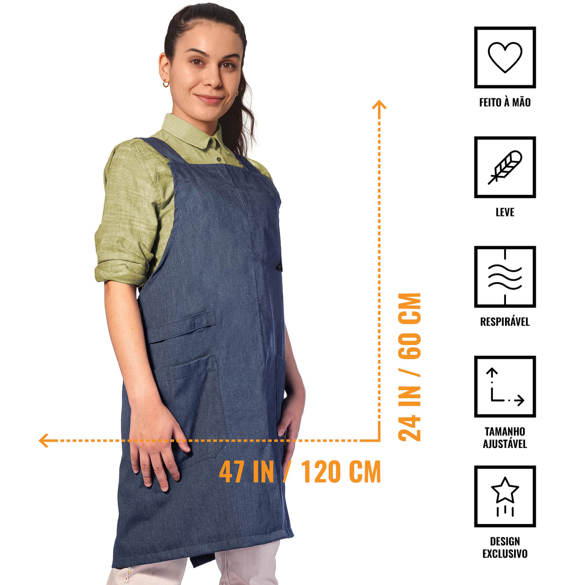 Avental Estilo Japonês - Alças Cruzadas, 3 bolsos, Sem Laços - Cozinha, Jardim, Escola, Arte -  Under NY Sky