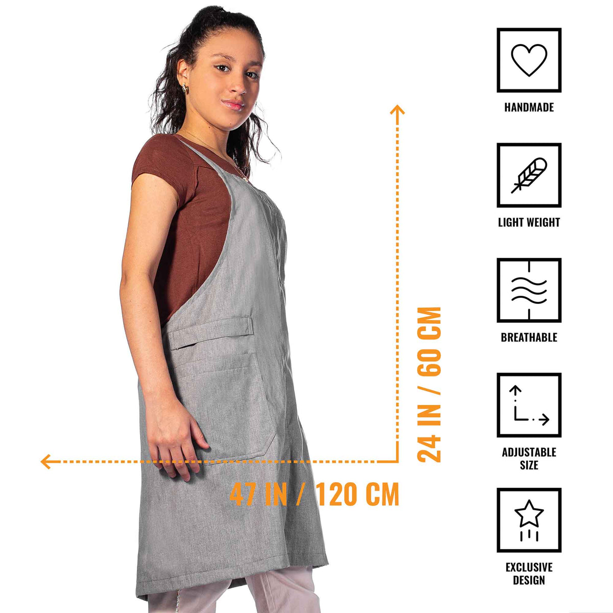 Cross Back Apron - Pinafore Apron, 3 Pockets, Loop - Baking Cooking, Gardening, School - Under NY Sky