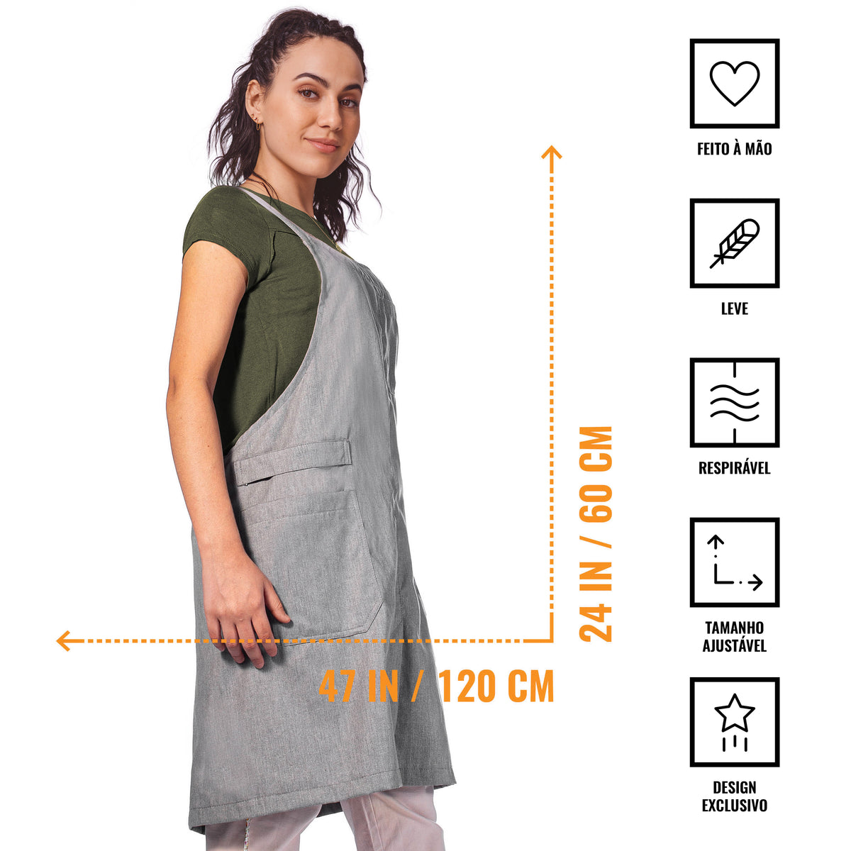 Avental Estilo Japonês - Alças Cruzadas, 3 bolsos, Sem Laços - Cozinha, Jardim, Escola, Arte -  Under NY Sky