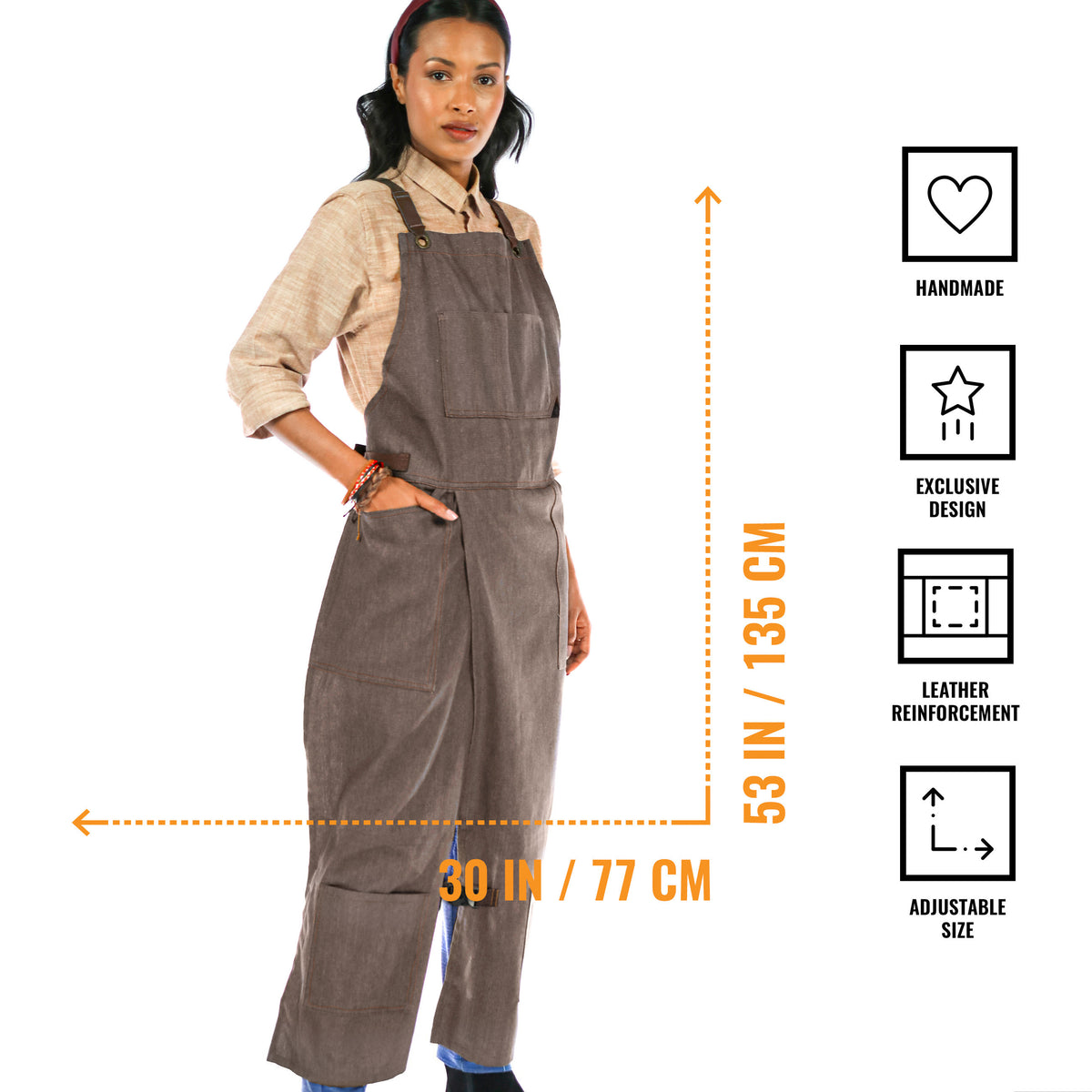 Pottery Apron – Full Split-Leg - Pro Denim &amp; Twill – Cross-back, Leather Reinforcement - Ceramics - Under NY Sky