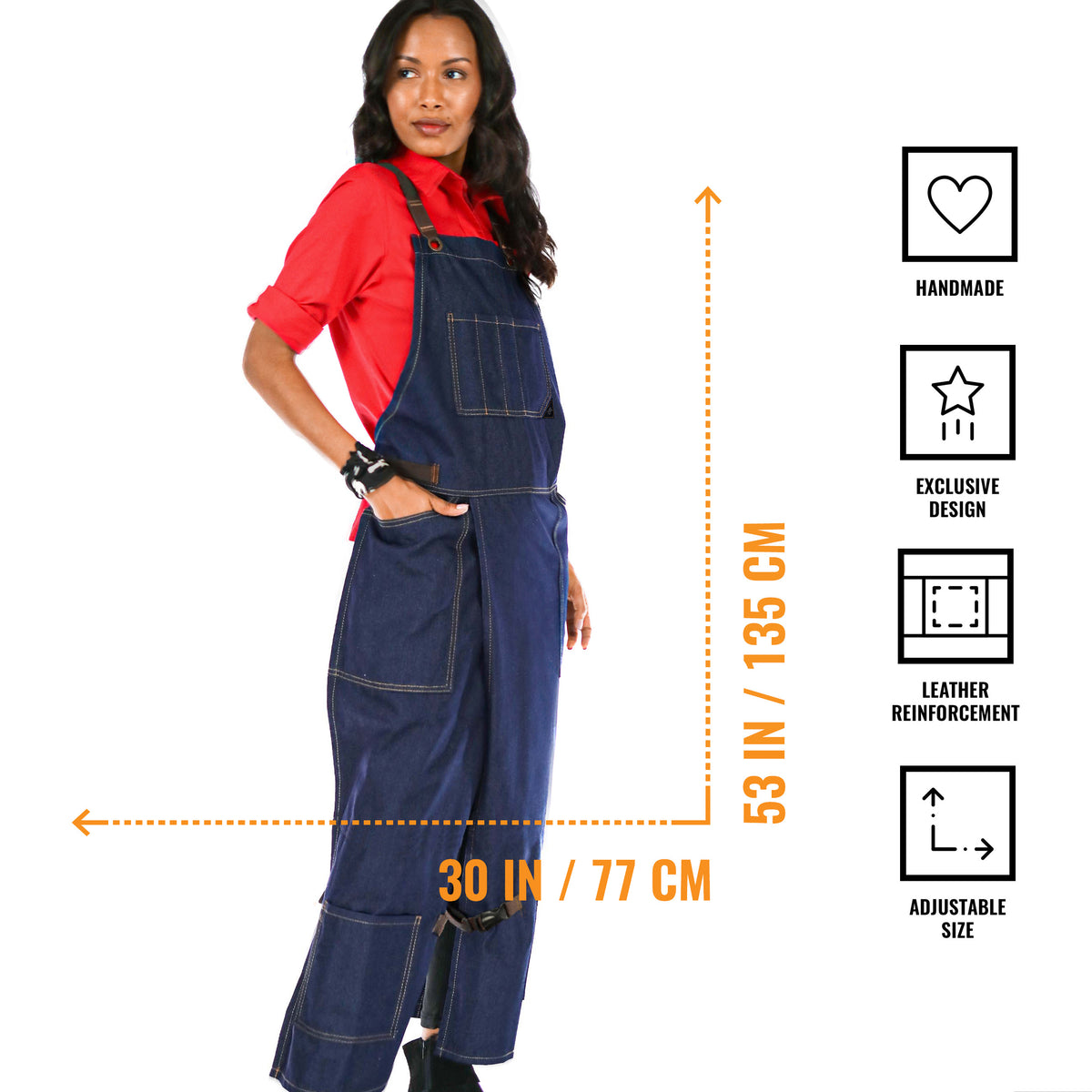 Pottery Apron – Full Split-Leg - Pro Denim &amp; Twill – Cross-back, Leather Reinforcement - Ceramics - Under NY Sky