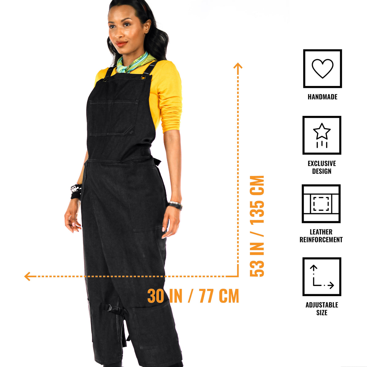 Pottery Apron – Full Split-Leg - Pro Denim &amp; Twill – Cross-back, Leather Reinforcement - Ceramics - Under NY Sky