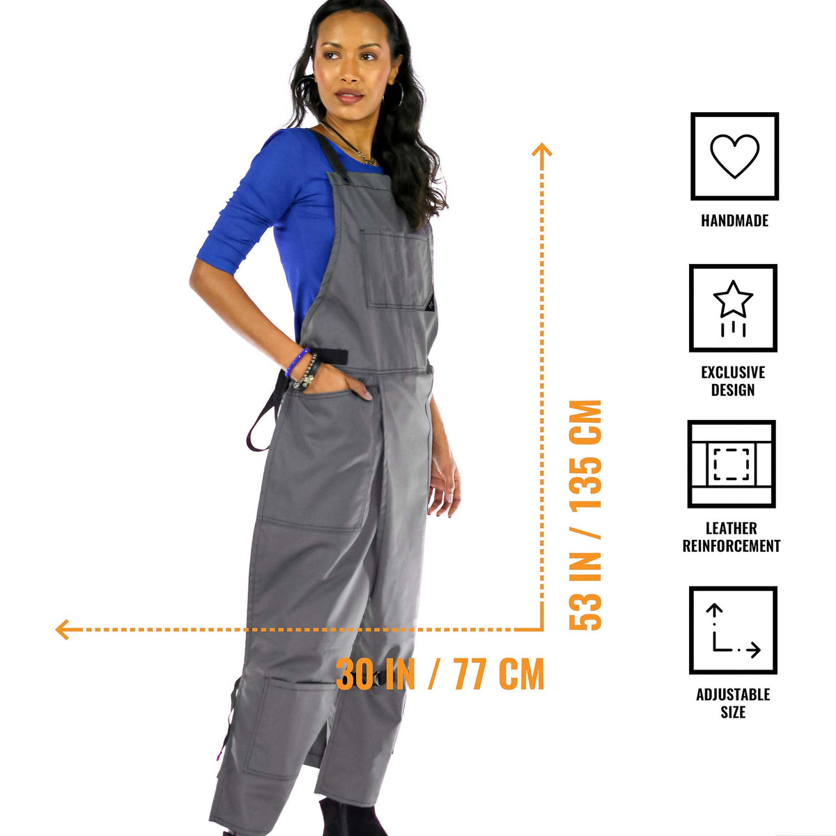 Pottery Apron – Full Split-Leg - Pro Denim &amp; Twill – Cross-back, Leather Reinforcement - Ceramics - Under NY Sky