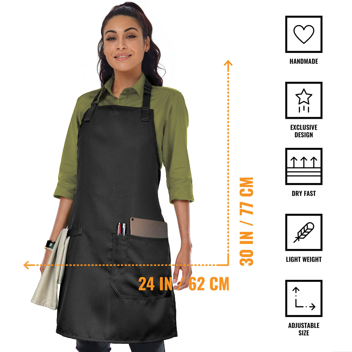 Avental Super Leve - Bolso, Alça para Toalha, Reforço de Couro - Avental de Cozinha - Cozinheiro, Chef, Garçom, Barista - Under NY Sky