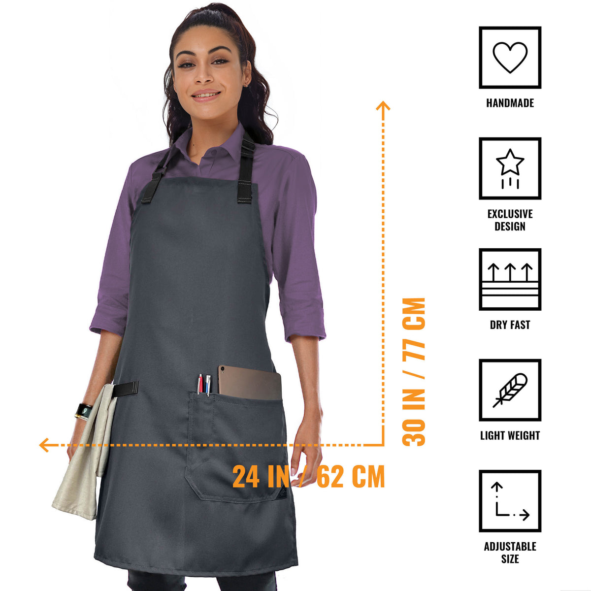 Avental Super Leve - Bolso, Alça para Toalha, Reforço de Couro - Avental de Cozinha - Cozinheiro, Chef, Garçom, Barista - Under NY Sky