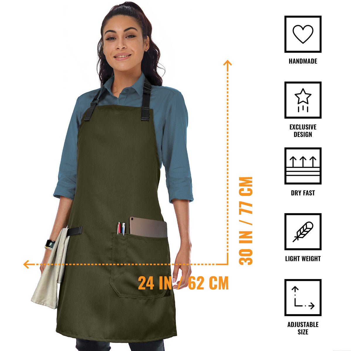 Avental Super Leve - Bolso, Alça para Toalha, Reforço de Couro - Avental de Cozinha - Cozinheiro, Chef, Garçom, Barista - Under NY Sky
