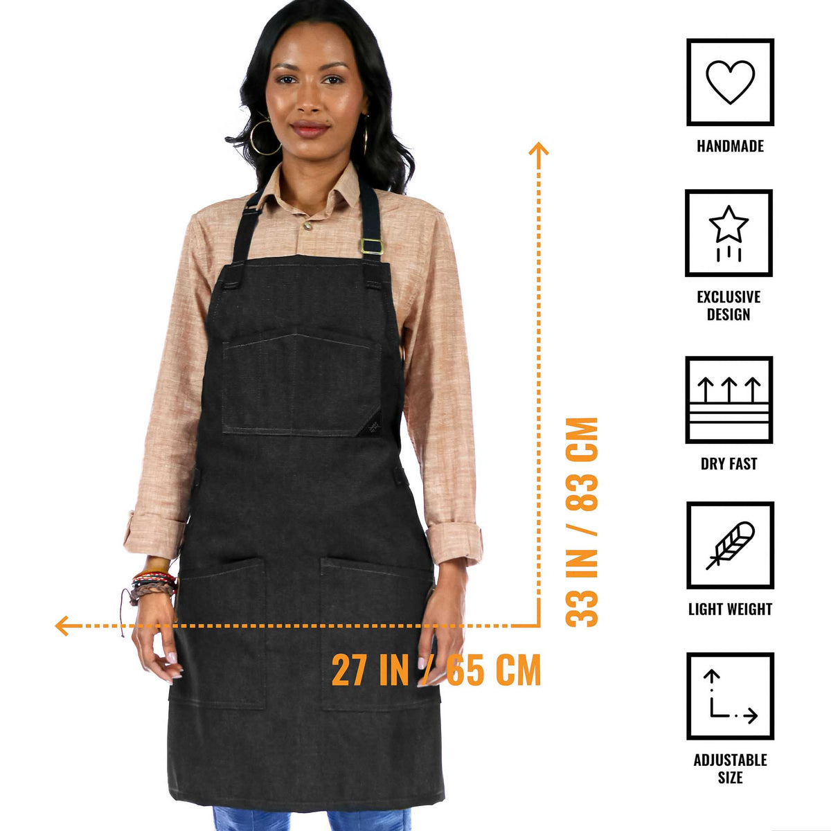 Chef Apron – Denim or Twill - Cotton Straps - Smart Pockets - Pro Chef, Cook, Barista, Bartender - Under NY Sky