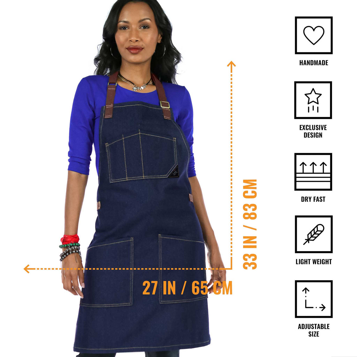 Chef Apron – Denim or Twill - Cotton Straps - Smart Pockets - Pro Chef, Cook, Barista, Bartender - Under NY Sky