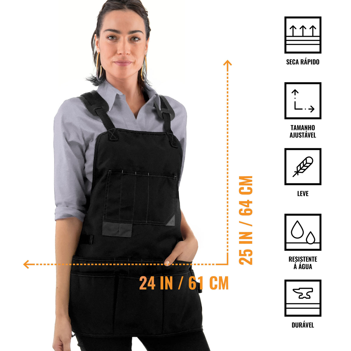 Avental de Ferramentas - Suporte Magnético, 18 Bolsos, Alças Cruzadas, Lona Oxford - Marceneiro, Eletricista - Under NY Sky