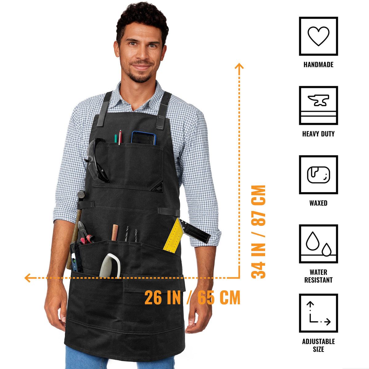 Avental de Marceneiro - 12 bolsos e Alças de Suporte, Lona Encerada, Alças Cruzadas, Reforço de Couro - Carpinteiro, Oficina, Ferramentas - Under NY Sky