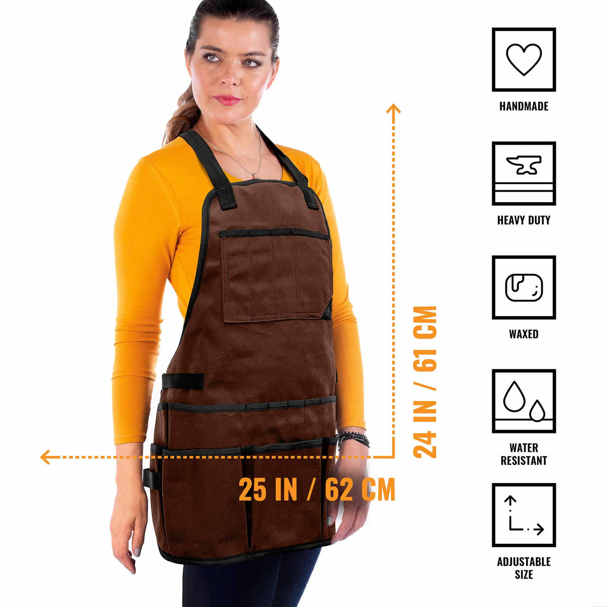 Tool Apron - 20 Pockets &amp; Slots, Cross-Back, Sturdy Waxed Canvas - Under NY Sky