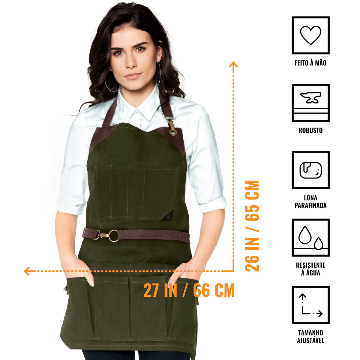 Avental de Ferramentas - 12 Bolsos, Lona Encerada Resistente, Reforço em Couro, Sem laços - Carpinteiro, Jardim, Comércio - Under NY Sky