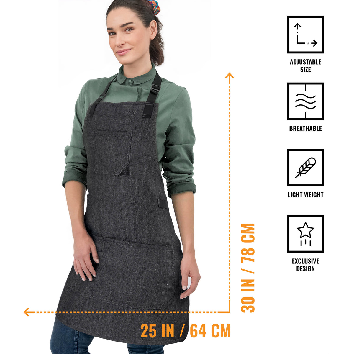 Avental Jeans Multiuso - Ajustável para Homens, Mulheres - Cozinheiro, Chef, Garçom, Padeiro, Barista, Restaurante, Café - Under NY Sky