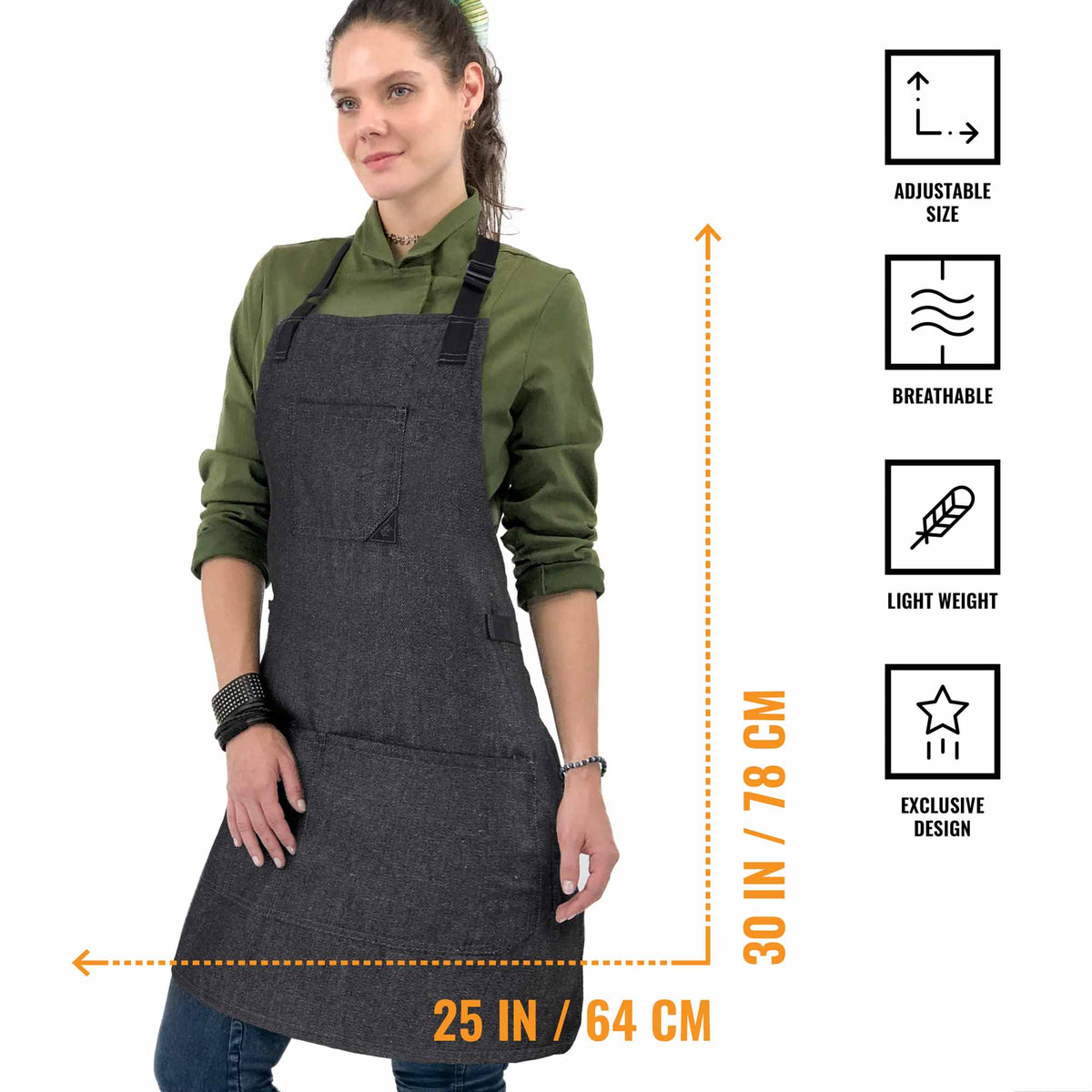 Work Apron - Adjustable for Men, Women - Cook, Chef, Server, Baker, Barista Shop, Restaurant, Coffee  - Under NY Sky