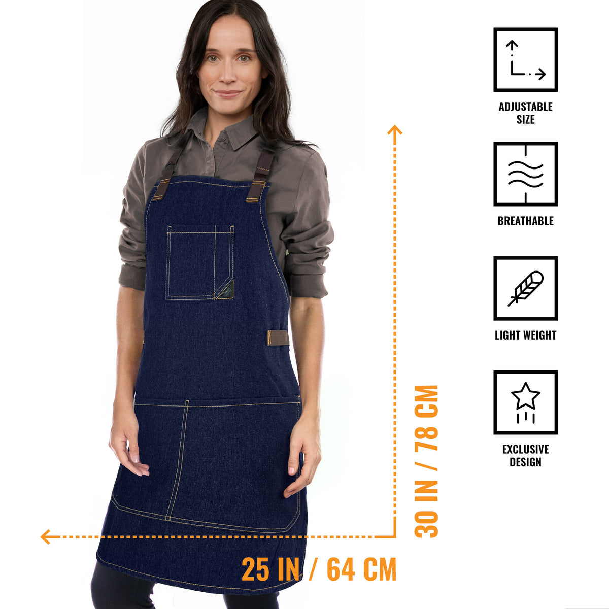 Avental Jeans Multiuso - Ajustável para Homens, Mulheres - Cozinheiro, Chef, Garçom, Padeiro, Barista, Restaurante, Café - Under NY Sky
