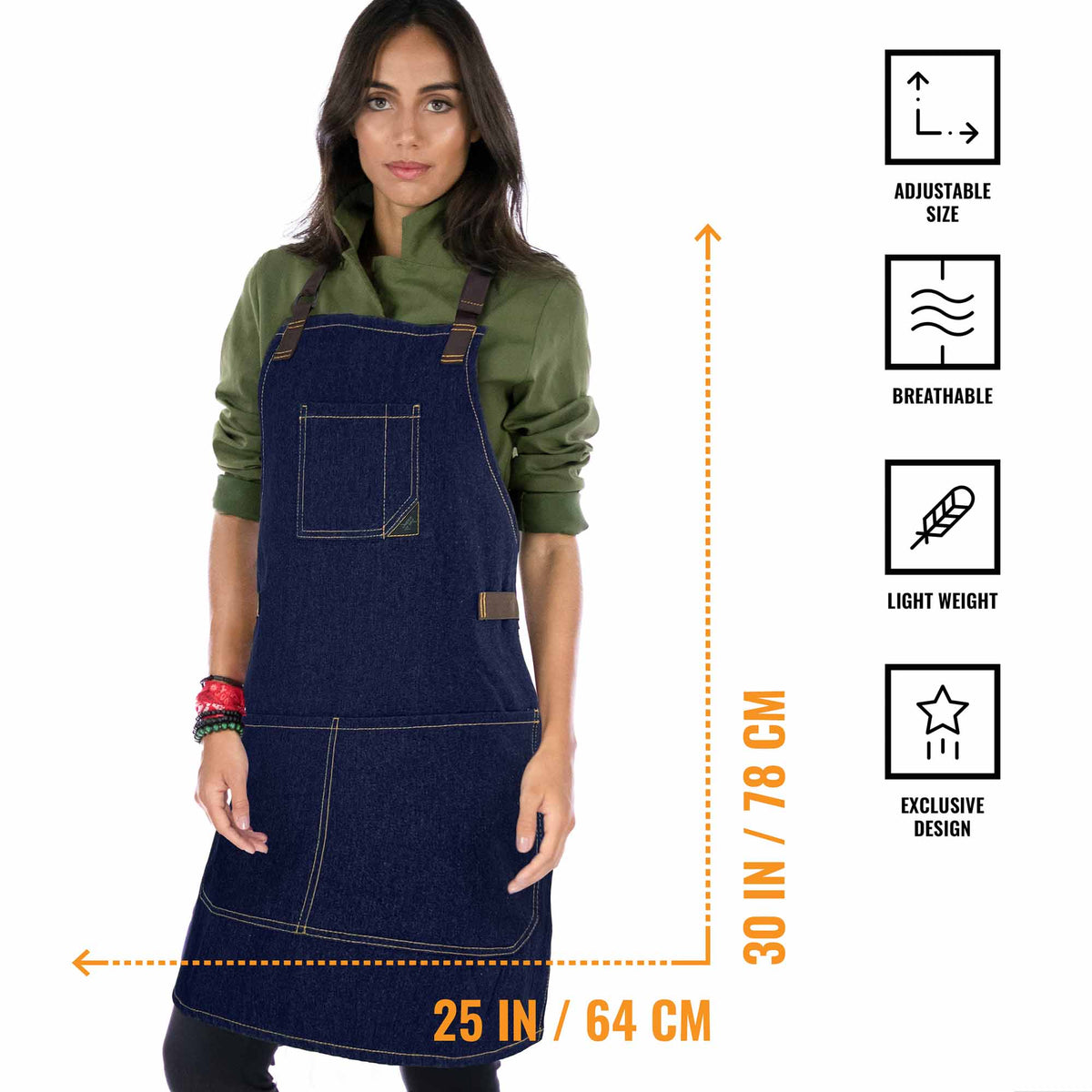 Work Apron - Adjustable for Men, Women - Cook, Chef, Server, Baker, Barista Shop, Restaurant, Coffee  - Under NY Sky