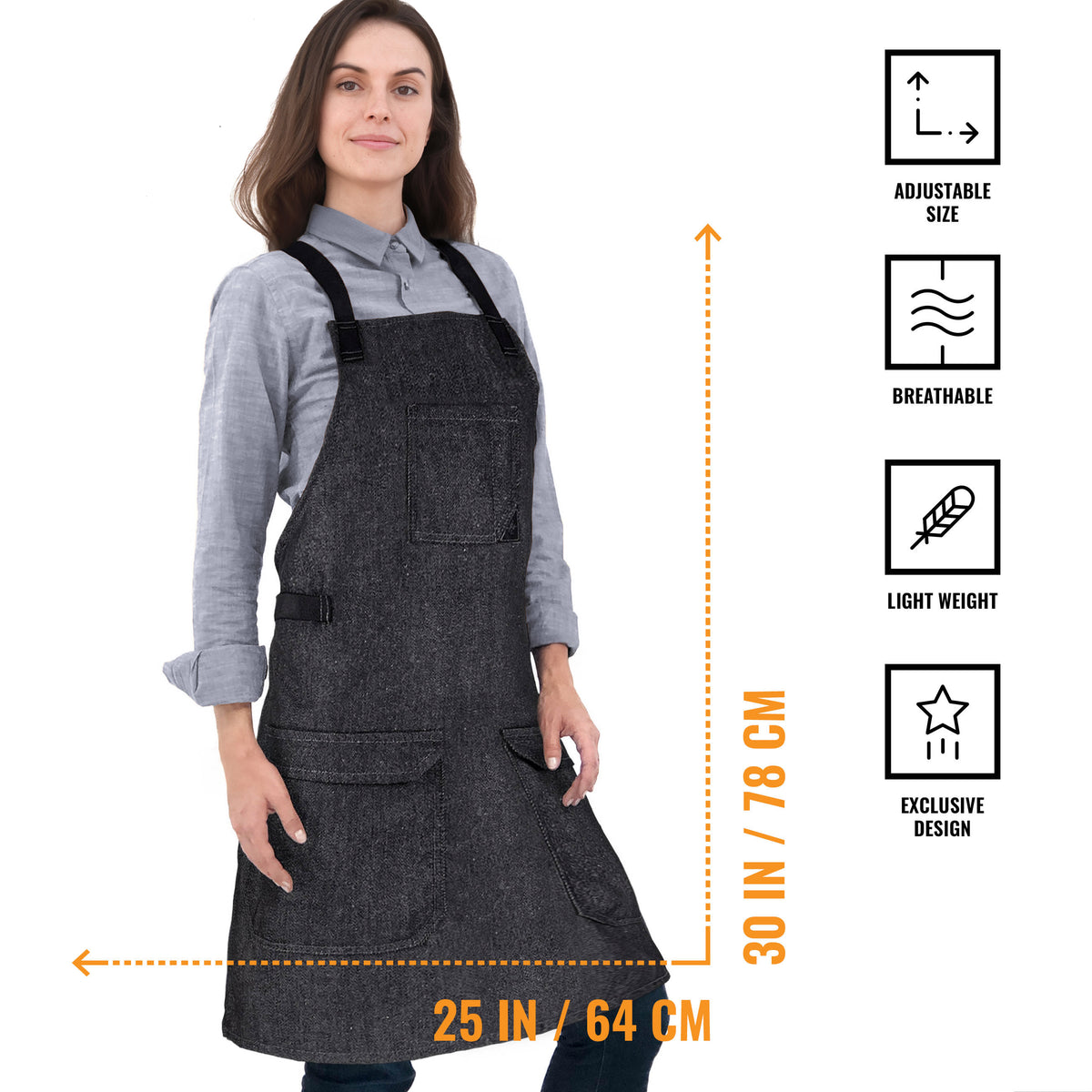 Avental Jeans Multiuso - Ajustável para Homens, Mulheres - Cozinheiro, Chef, Garçom, Padeiro, Barista, Restaurante, Café - Under NY Sky