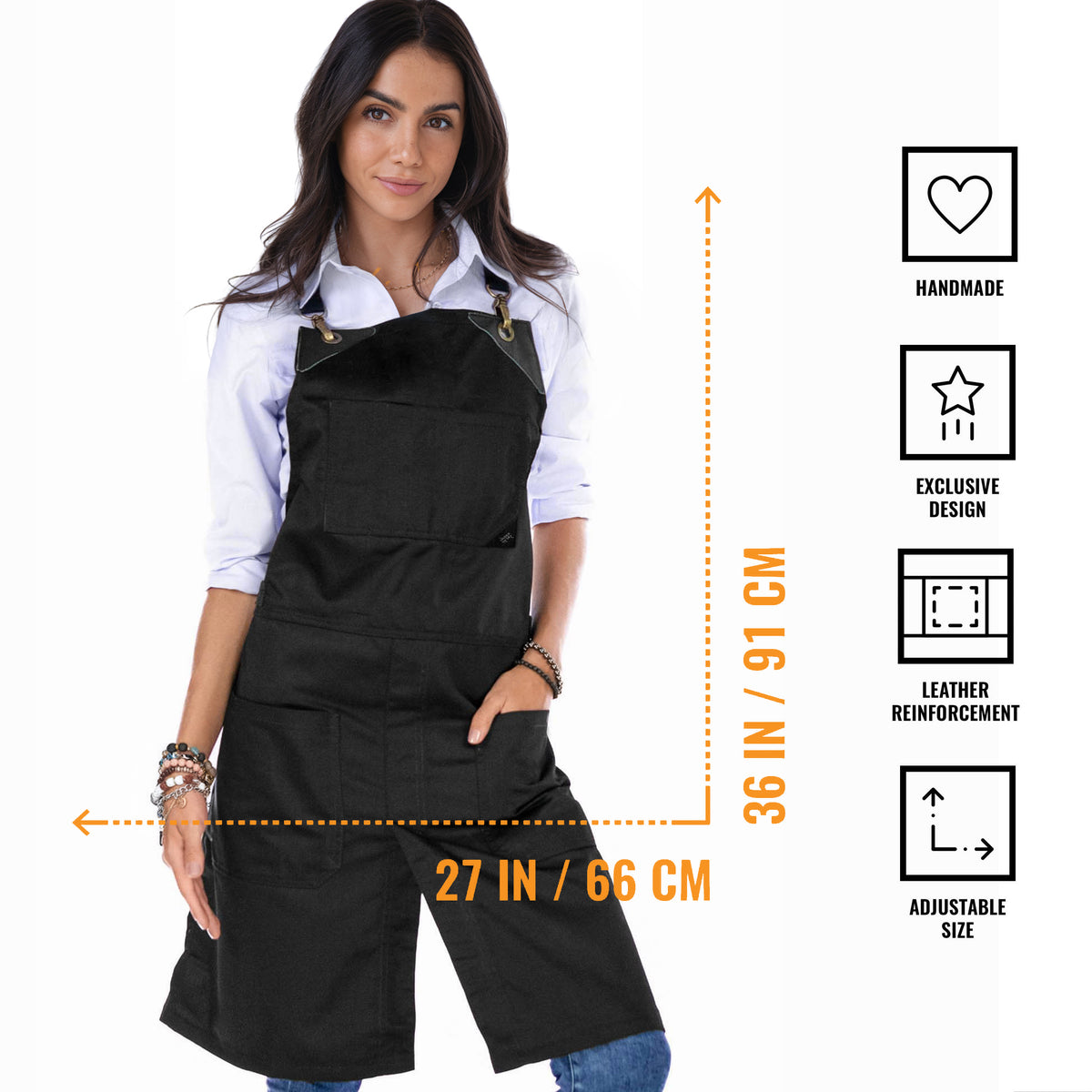 Aventais para Chef – Alças Cruzadas, Acabamento em Couro, Fenda de Perna – Chef, Bartender, Churrasco, Loja, Barbeiro, Salão - Under NY Sky