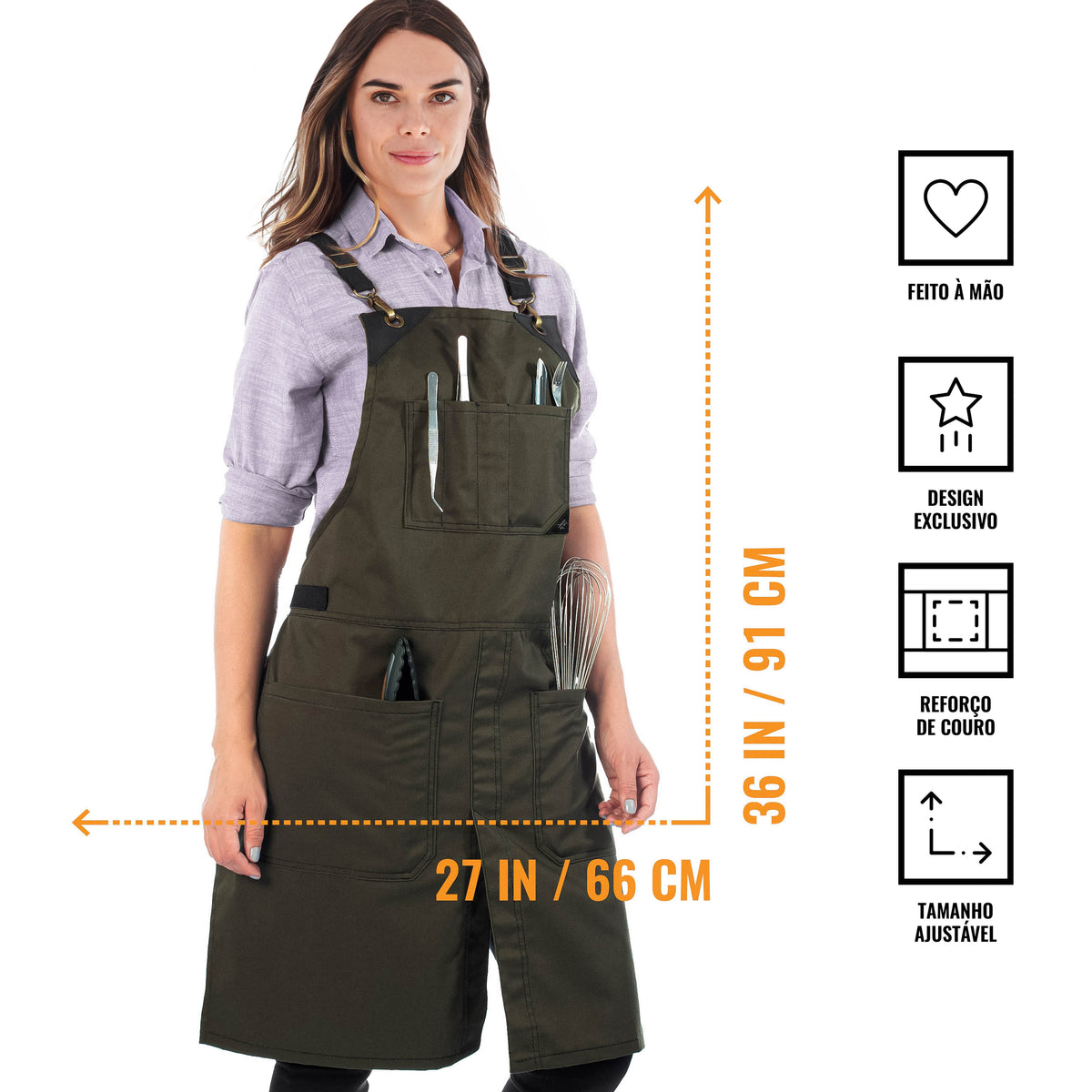 Aventais para Chef – Alças Cruzadas, Acabamento em Couro, Fenda de Perna – Chef, Bartender, Churrasco, Loja, Barbeiro, Salão - Under NY Sky