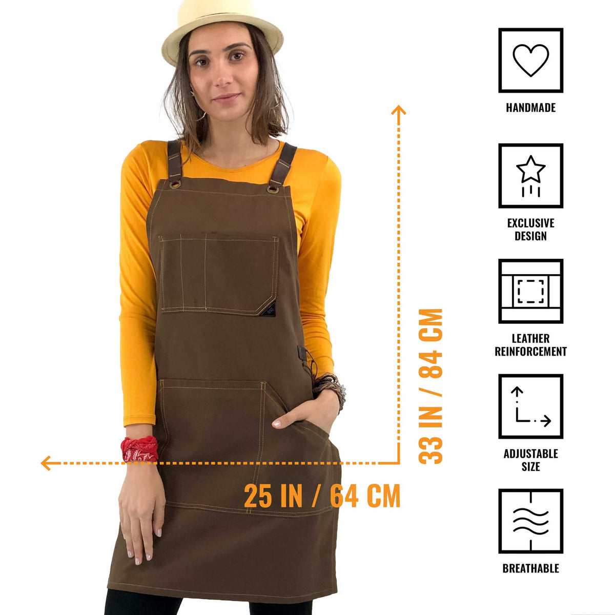 Work Apron - Professional Denim &amp; Twill, Leather Trim, CrossBack, Chef, Bartender, Shop, Server - Under NY Sky