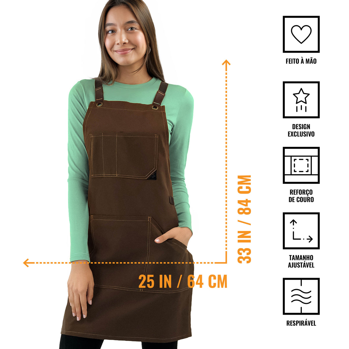 Avental de Trabalho – Jeans ou Sarja Profissional, Acabamento em Couro, Alças Cruzadas, Chef, Bartender, Comércio, Garçom - Under NY Sky