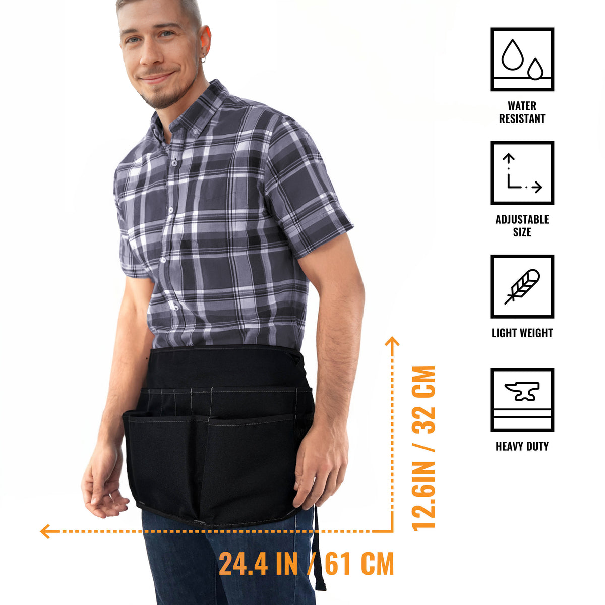 Cinto de Ferramentas - 12 Bolsos, 2 Alças de Suporte, 1 Alça para Martelo - Avental de Cintura Ajustável - Mecânico, Oficina, Eletricista, Jardineiro, Criadores - Under NY Sky