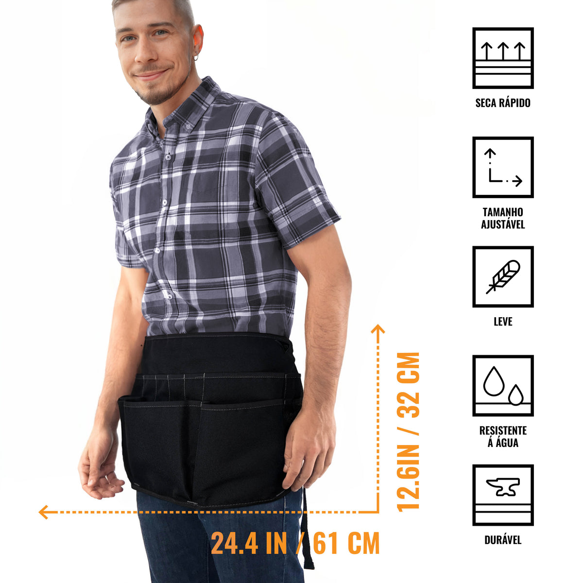 Cinto de Ferramentas - 12 Bolsos, 2 Alças de Suporte, 1 Alça para Martelo - Avental de Cintura Ajustável - Mecânico, Oficina, Eletricista, Jardineiro, Criadores - Under NY Sky