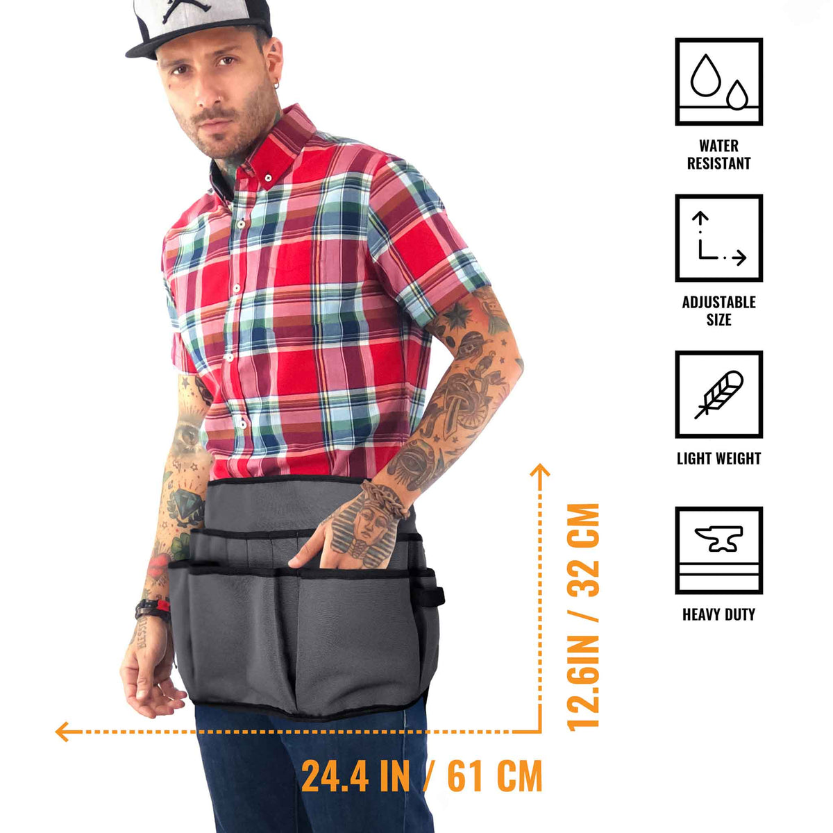 Tool Belt - 12 Pockets, 2 Loops, 1 Hammer Loop - Heavy Duty - Adjustable Pouch Apron - Mechanic, Shop, Electrician, Gardener, Makers - Under NY Sky