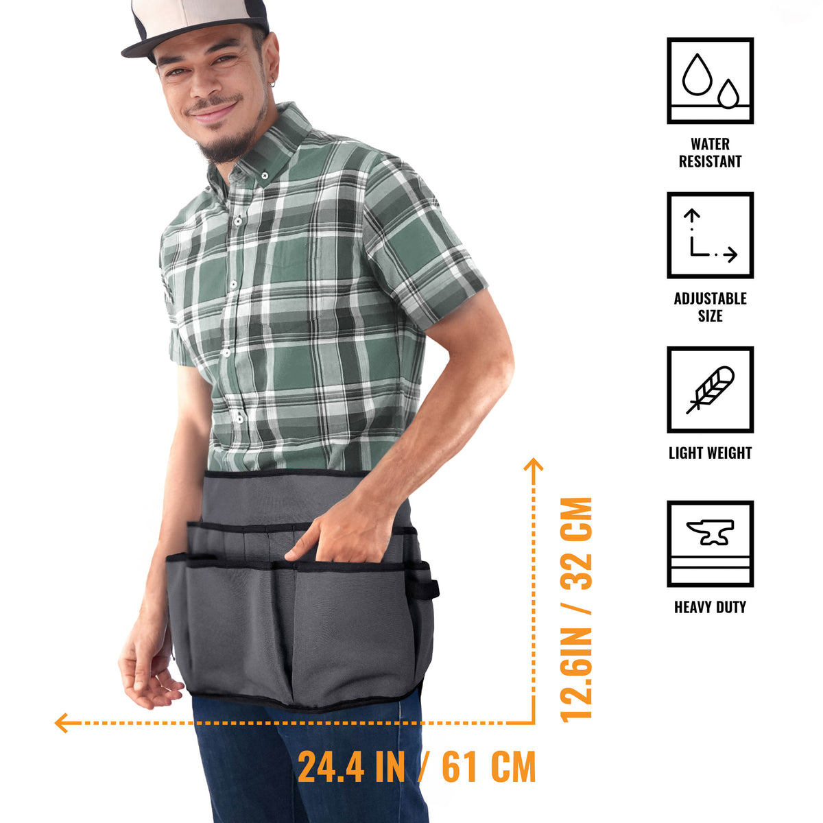 Cinto de Ferramentas - 12 Bolsos, 2 Alças de Suporte, 1 Alça para Martelo - Avental de Cintura Ajustável - Mecânico, Oficina, Eletricista, Jardineiro, Criadores - Under NY Sky
