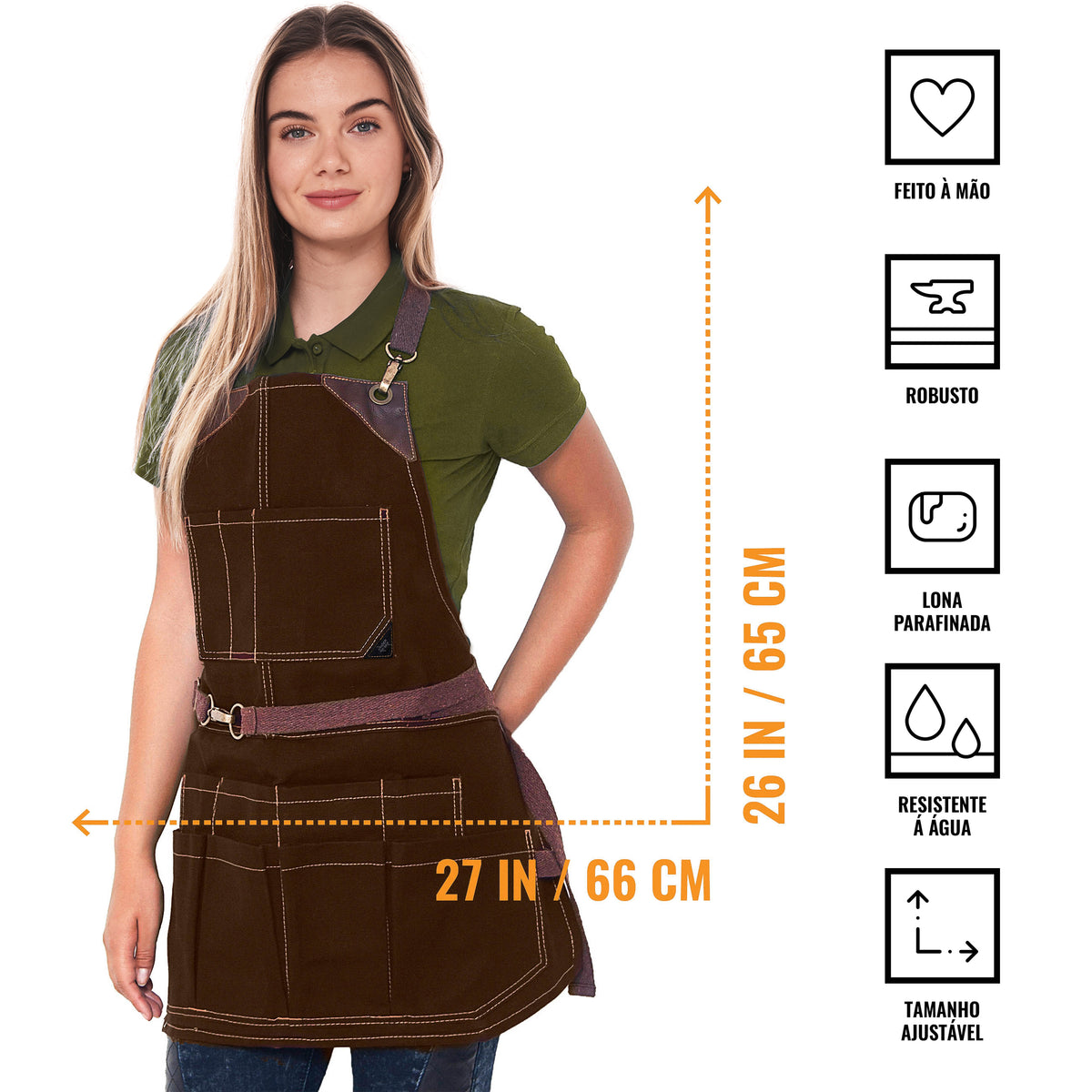 Avental de Ferramentas - 12 Bolsos, Lona Encerada Resistente, Reforço em Couro, Sem laços - Carpinteiro, Jardim, Comércio - Under NY Sky