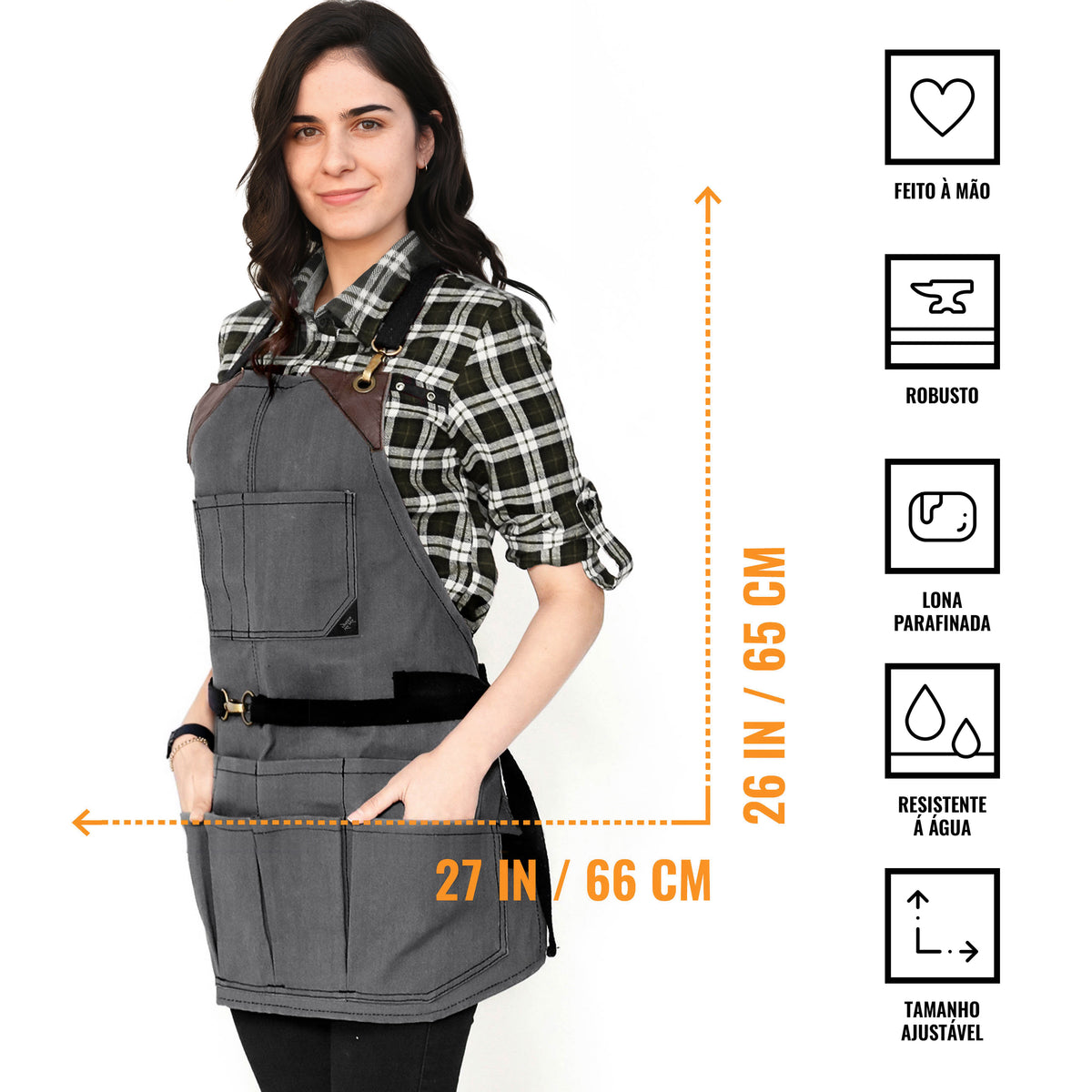 Avental de Ferramentas - 12 Bolsos, Lona Encerada Resistente, Reforço em Couro, Sem laços - Carpinteiro, Jardim, Comércio - Under NY Sky