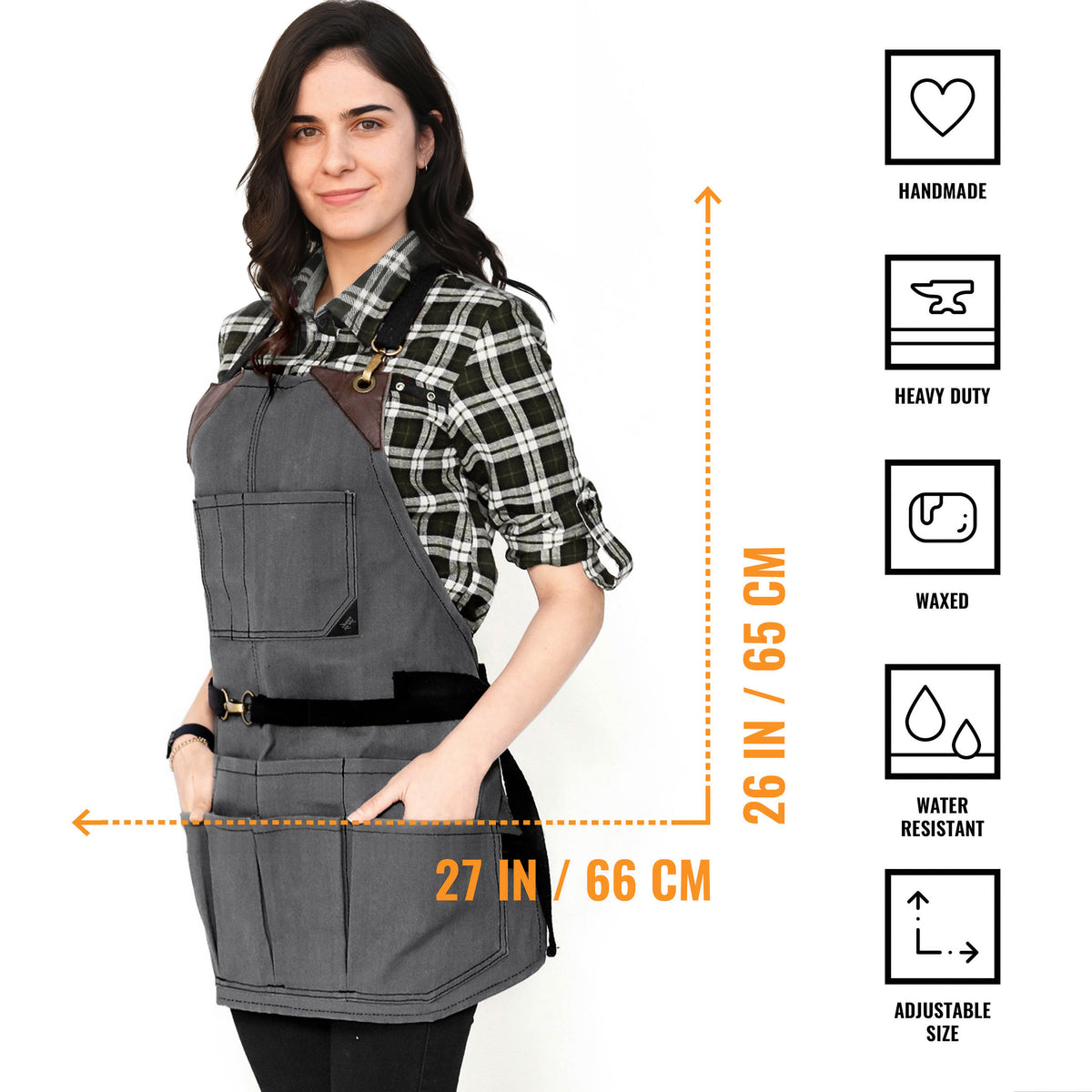 Avental de Ferramentas - 12 Bolsos, Lona Encerada Resistente, Reforço em Couro, Sem laços - Carpinteiro, Jardim, Comércio - Under NY Sky