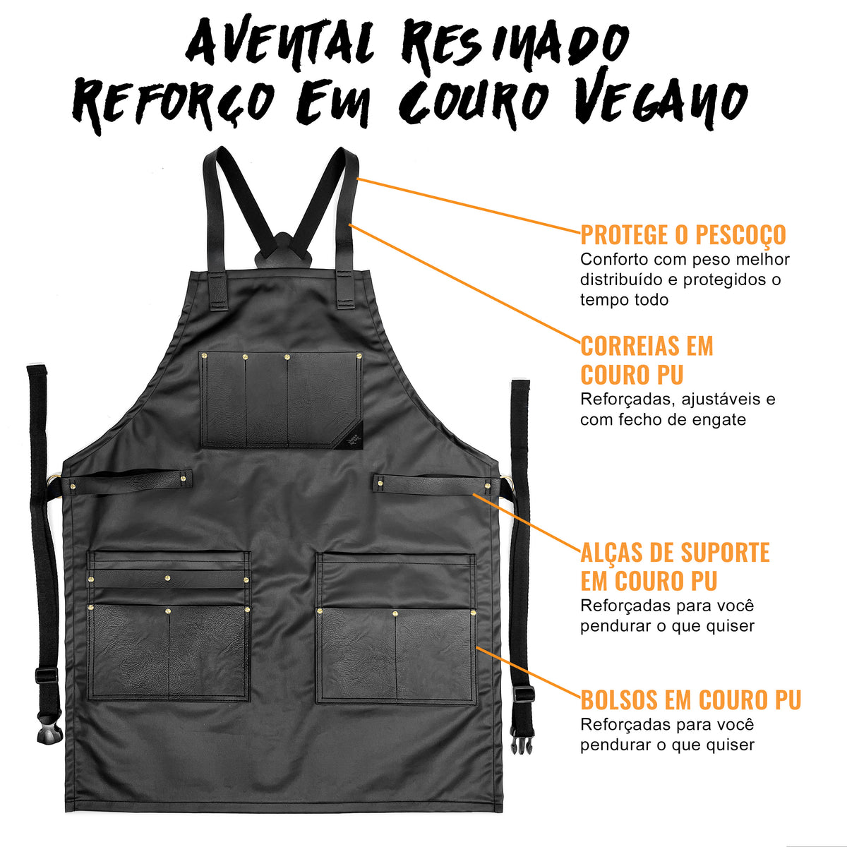 Avental para Barbeiro - Alças, Bolsos e Reforços em Couro - Alças Cruzadas - Resistente à água - Cabeleireiro, Colorista - Under NY Sky