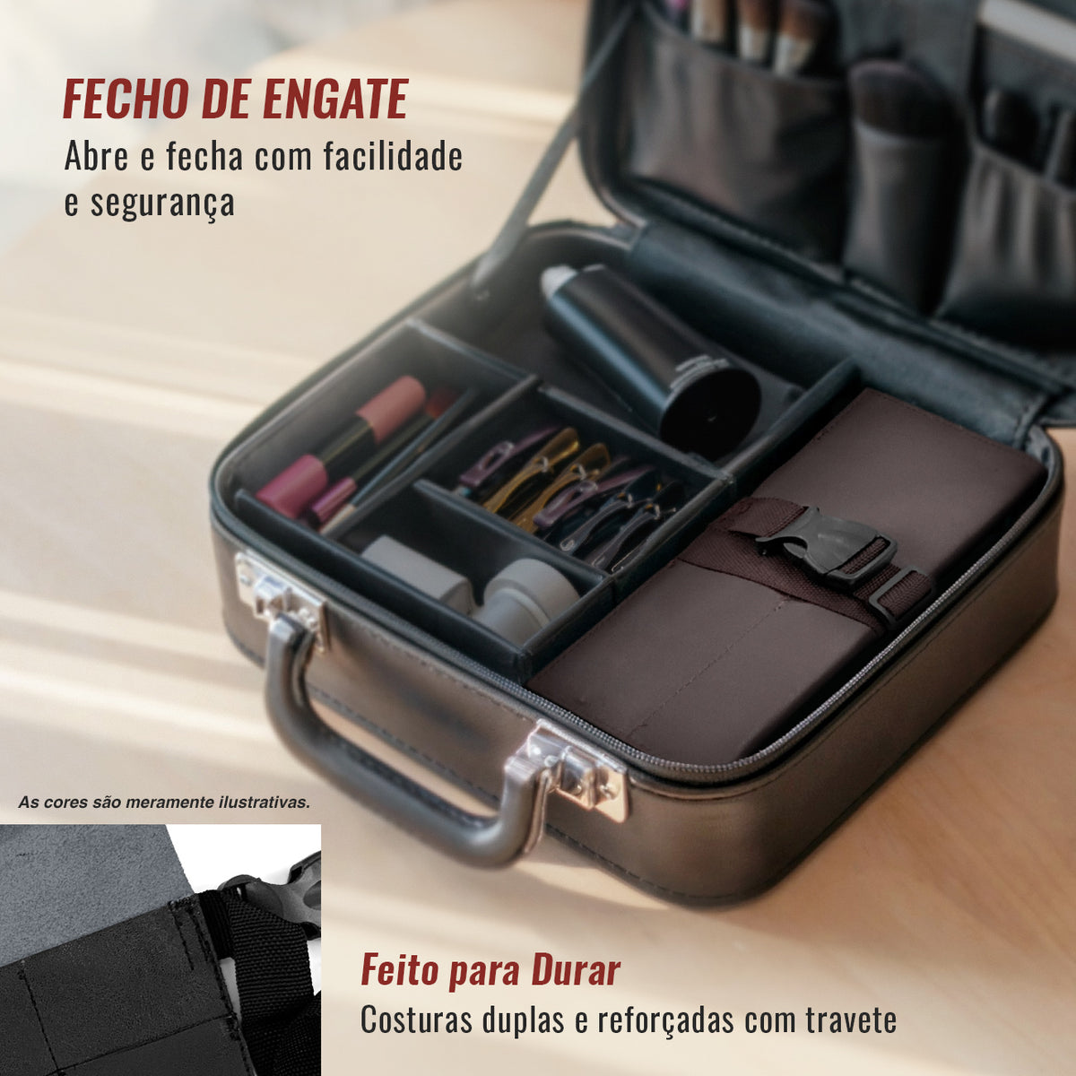 Estojo Porta Tesoura - Salão de Beleza, Barbearia - Case Rolo em Couro Legítimo para Tesouras de Corte de Cabelo, Pentes, Pincéis, Lápis Maquiagem - Barbeiro, Cabeleireiro, Maquiador -  Under NY Sky