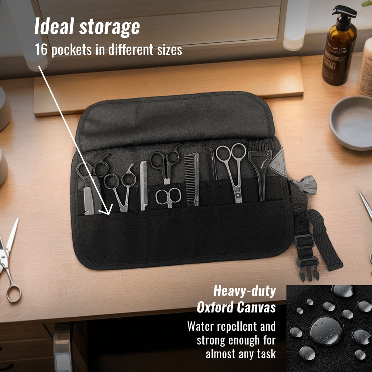 Estojo Porta Tesoura - Salão de Beleza, Barbearia - Case Rolo em Lona Oxford para Tesouras de Corte de Cabelo, Pentes, Pincéis, Lápis Maquiagem - Barbeiro, Cabeleireiro, Maquiador - Under NY Sky