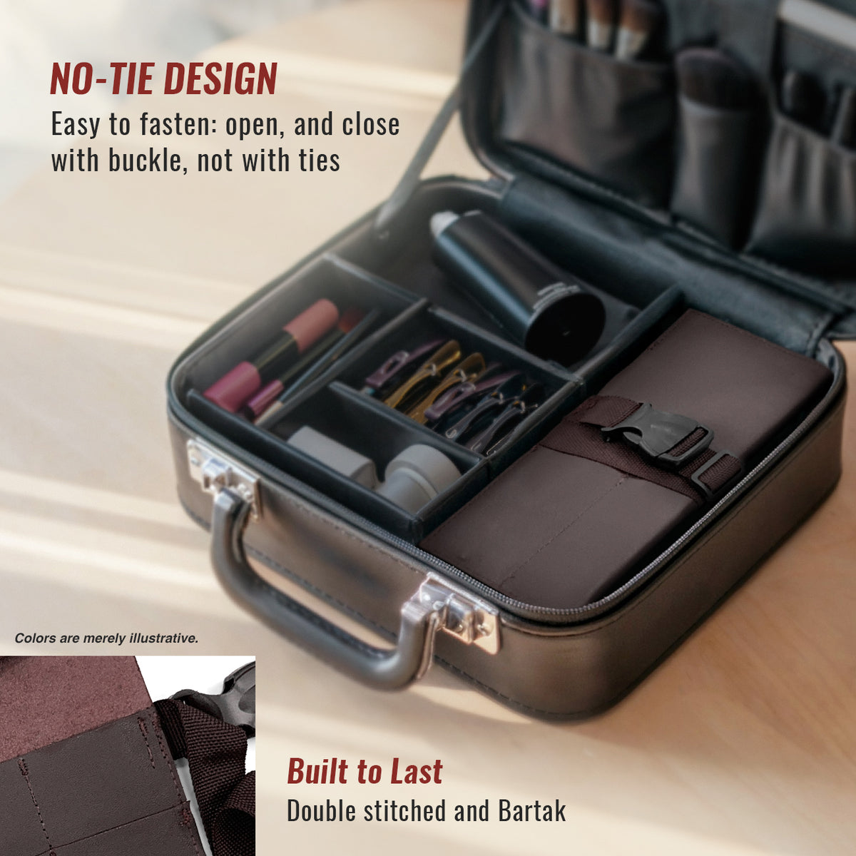 Estojo Porta Tesoura - Salão de Beleza, Barbearia - Case Rolo em Couro Legítimo para Tesouras de Corte de Cabelo, Pentes, Pincéis, Lápis Maquiagem - Barbeiro, Cabeleireiro, Maquiador -  Under NY Sky