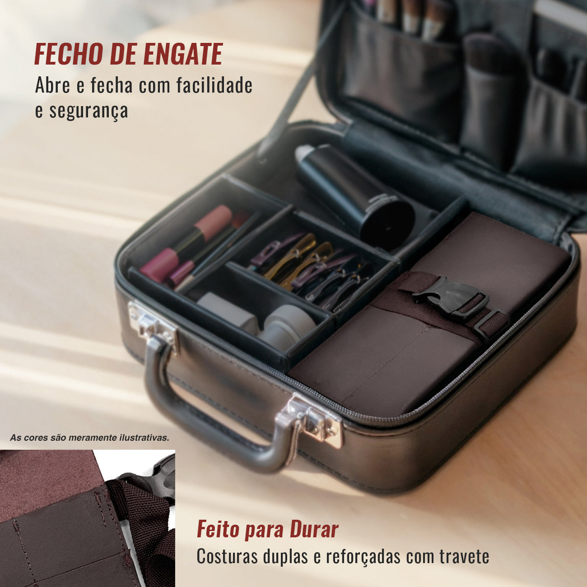 Estojo Porta Tesoura - Salão de Beleza, Barbearia - Case Rolo em Couro Legítimo para Tesouras de Corte de Cabelo, Pentes, Pincéis, Lápis Maquiagem - Barbeiro, Cabeleireiro, Maquiador -  Under NY Sky