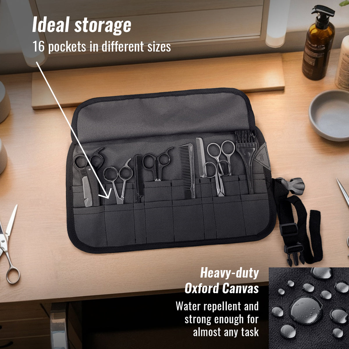 Estojo Porta Tesoura - Salão de Beleza, Barbearia - Case Rolo em Lona Oxford para Tesouras de Corte de Cabelo, Pentes, Pincéis, Lápis Maquiagem - Barbeiro, Cabeleireiro, Maquiador - Under NY Sky