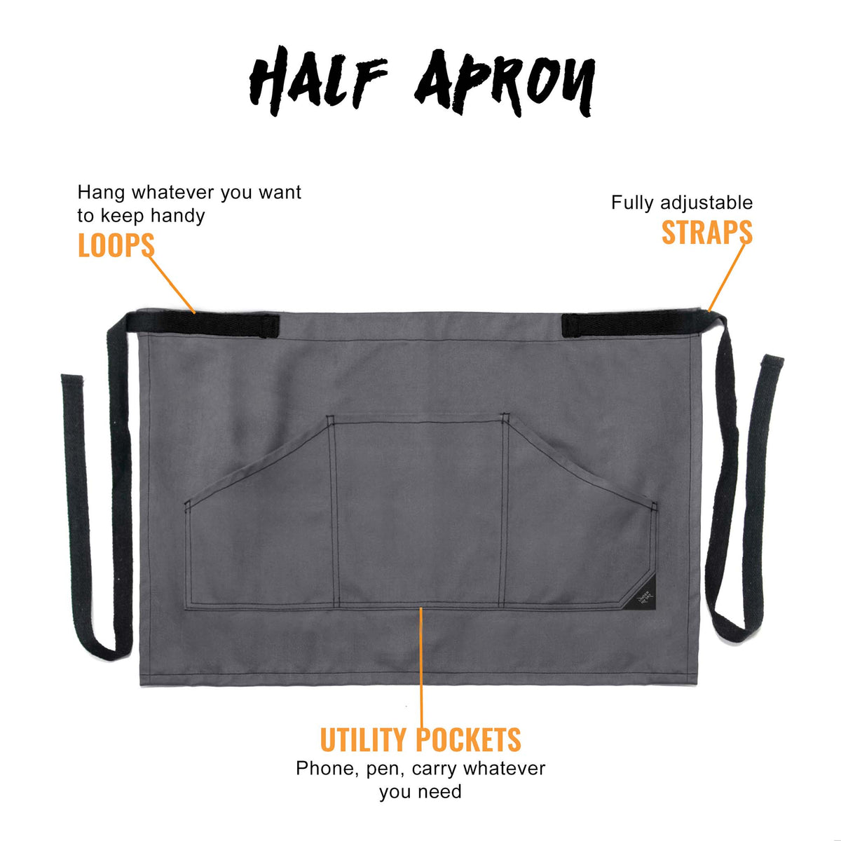 Half Apron - Double Stitched, Many Pockets - Chef, Server, Bistro, Restaurant, Waiter, Shop - Under NY Sky