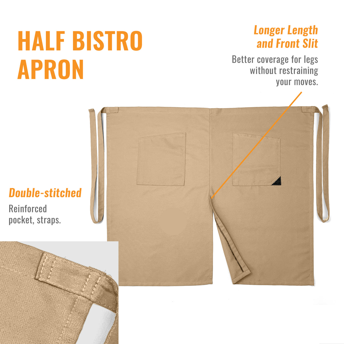 Half Bistro Apron - Long, Front Slit, 2 Pockets - Server, Waiter, Waitress, Chef, Restaurant, Gift - Under NY Sky