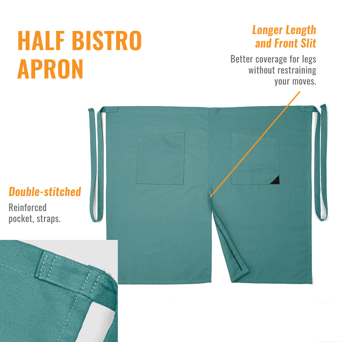 Half Bistro Apron - Long, Front Slit, 2 Pockets - Server, Waiter, Waitress, Chef, Restaurant, Gift - Under NY Sky