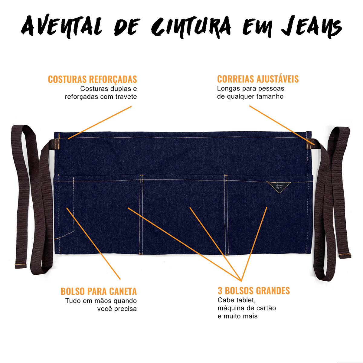 Avental de Cintura – 3 Bolsos, Sarja ou Jeans Profissional – Meio Avental – Garçom, Garçonete, Bartender, Restaurante, Cafeteria - Under NY Sky