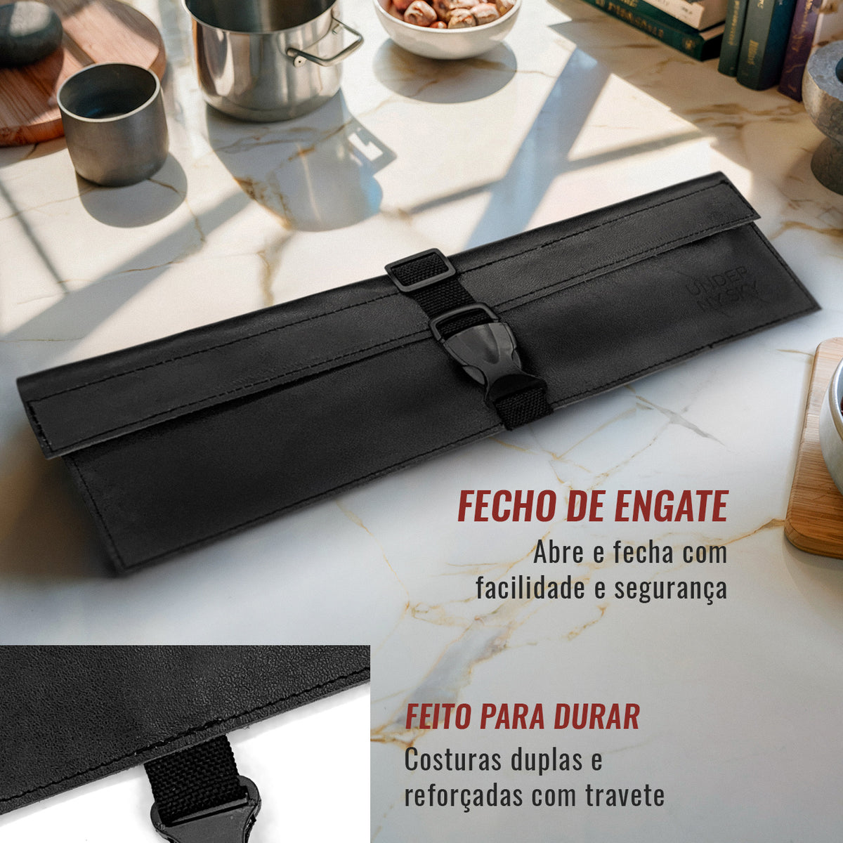 Estojo Porta Facas em Couro Legítimo - 1, 2, 3, 4 ou 6 Bolsos - Estojo Case de Fácil Transporte - Para Facas, Utensílios, Cozinha, Chefs, BBQ -  Under NY Sky