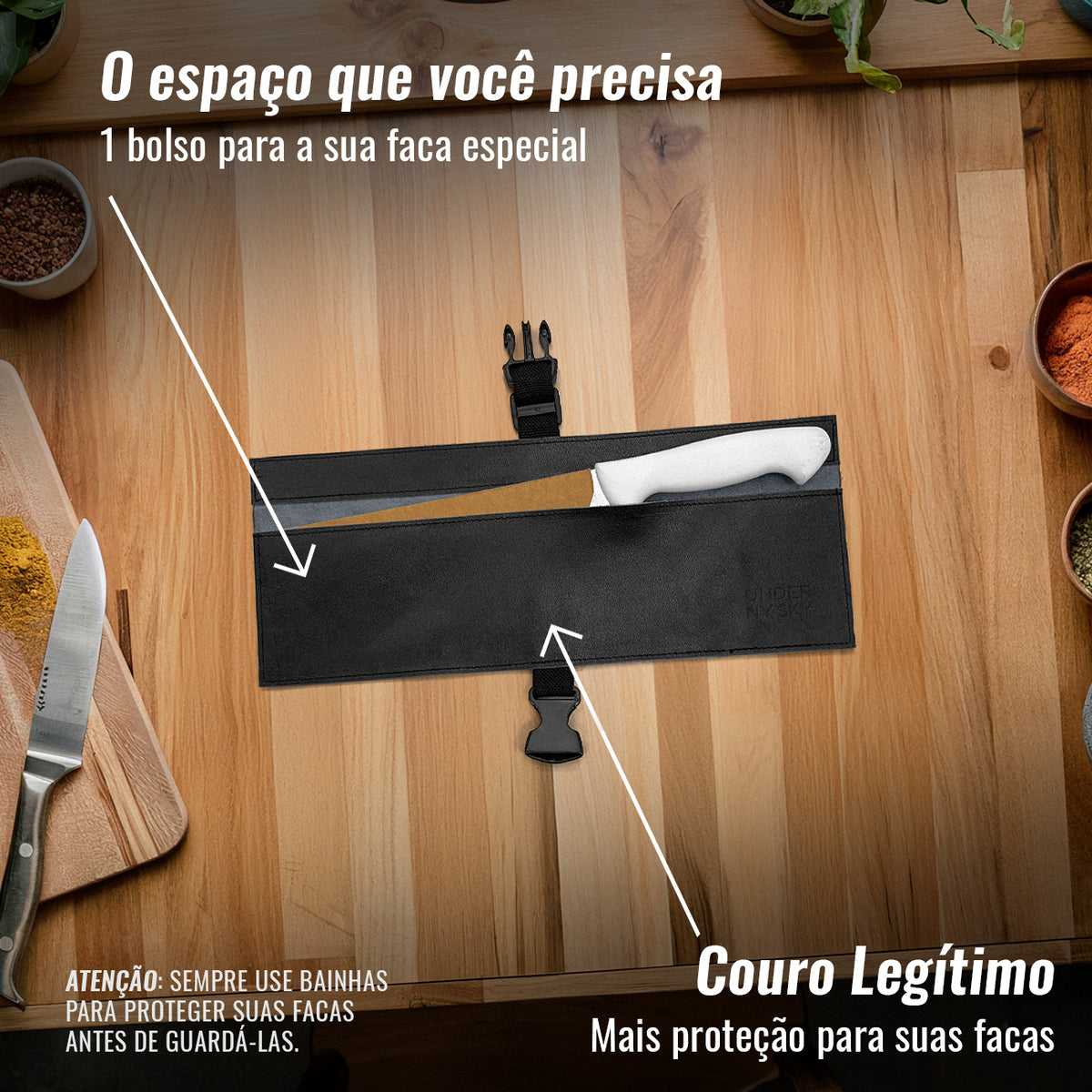 Estojo Porta Facas em Couro Legítimo - 1, 2, 3, 4 ou 6 Bolsos - Estojo Case de Fácil Transporte - Para Facas, Utensílios, Cozinha, Chefs, BBQ -  Under NY Sky