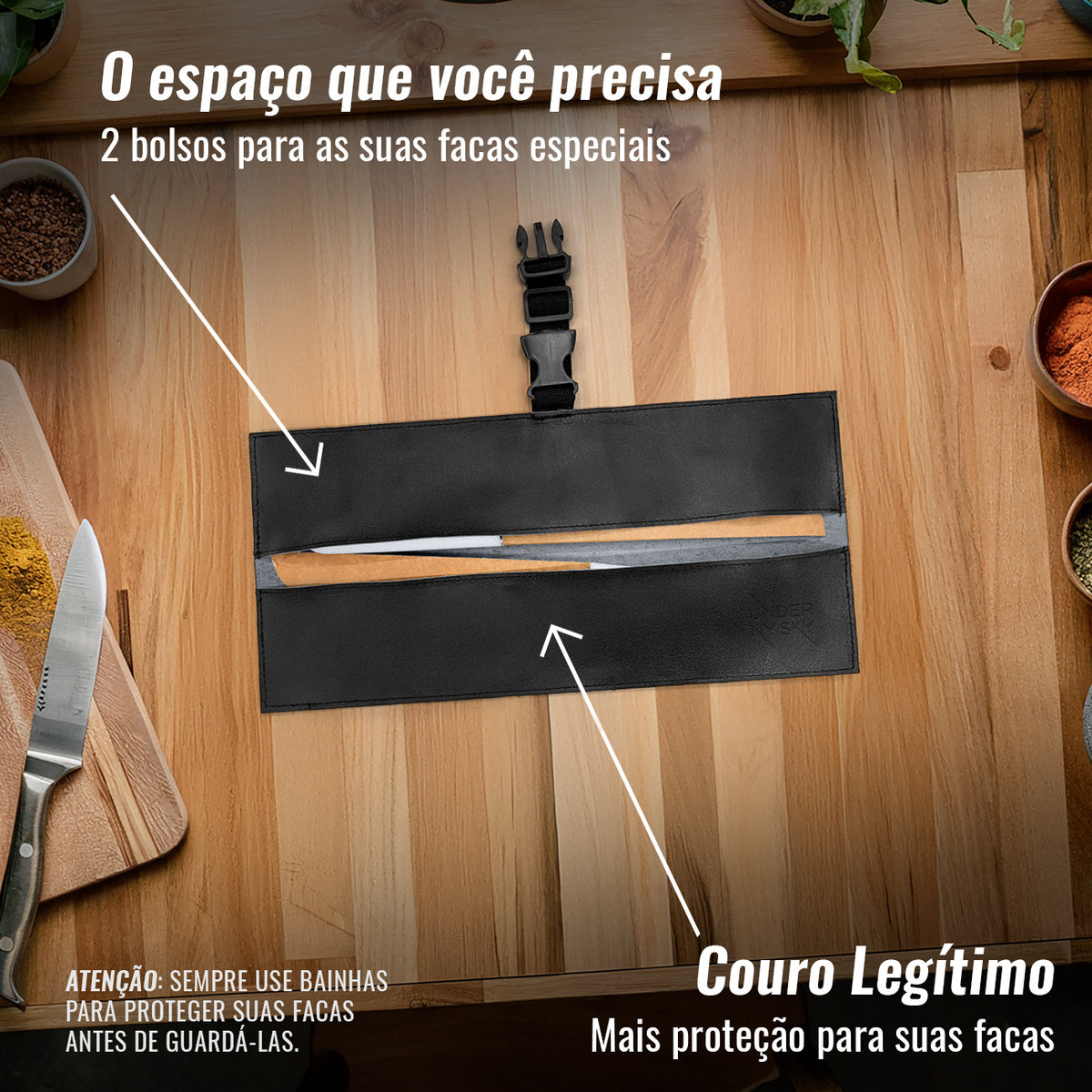 Estojo Porta Facas em Couro Legítimo - 1, 2, 3, 4 ou 6 Bolsos - Estojo Case de Fácil Transporte - Para Facas, Utensílios, Cozinha, Chefs, BBQ -  Under NY Sky