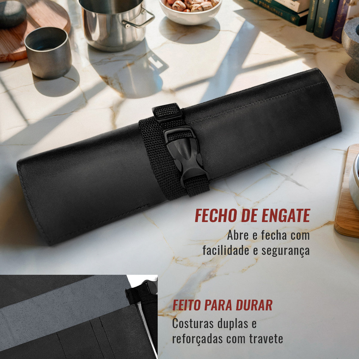 Estojo Porta Facas em Couro Legítimo - 1, 2, 3, 4 ou 6 Bolsos - Estojo Case de Fácil Transporte - Para Facas, Utensílios, Cozinha, Chefs, BBQ -  Under NY Sky